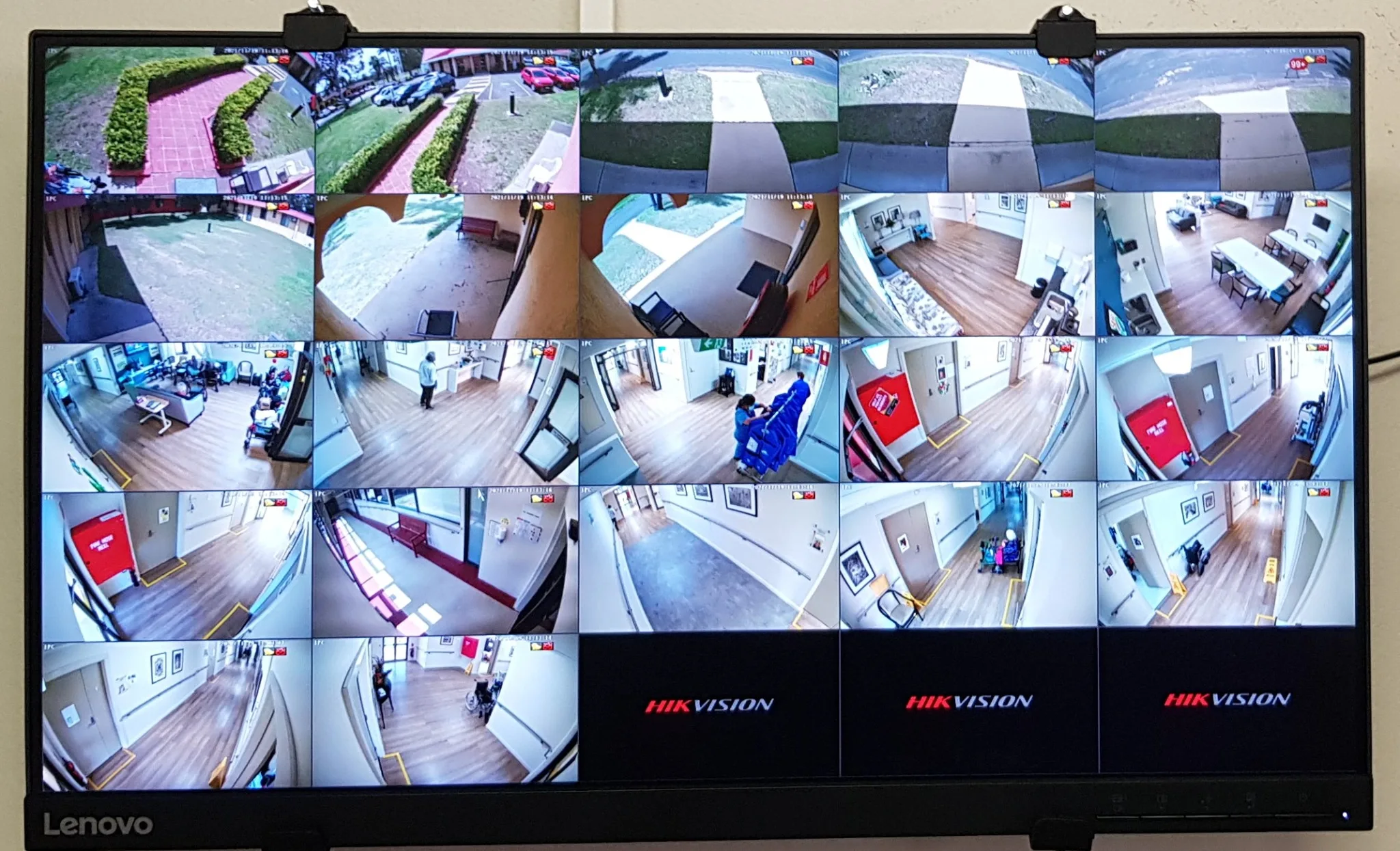 Aged care CCTV monitoring corridors, common areas, entrances and outdoor pathways