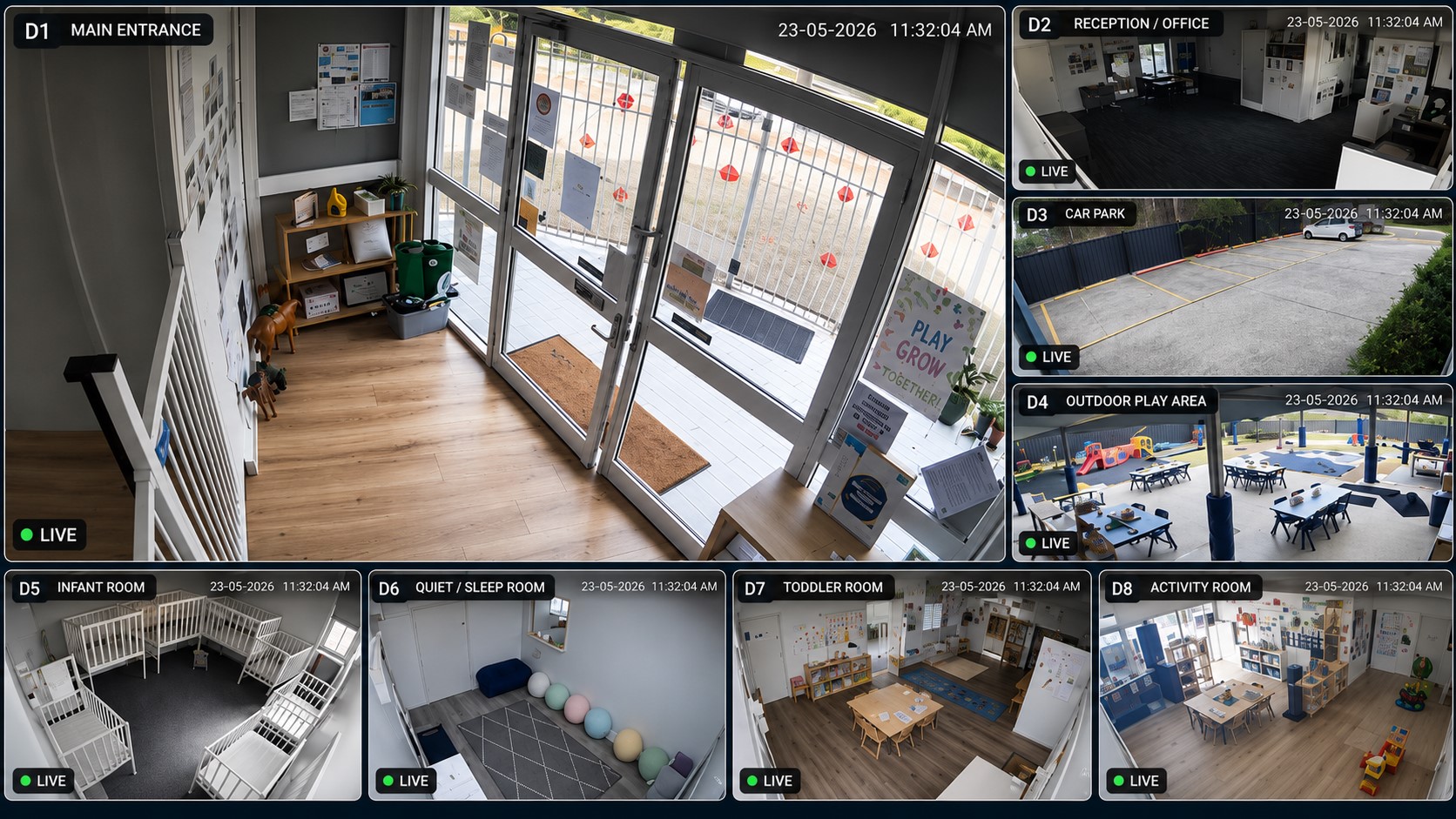 Real CCTV system installed at a childcare centre