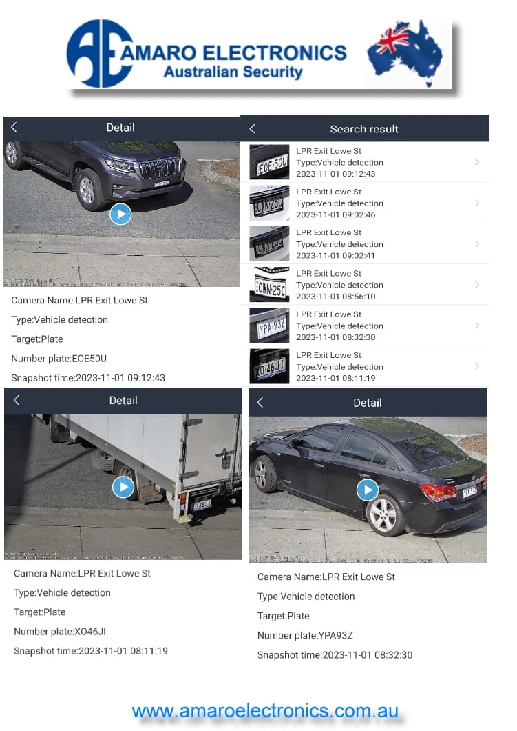 Petrol station LPR system showing vehicle number plate capture, search results and recorded event details
