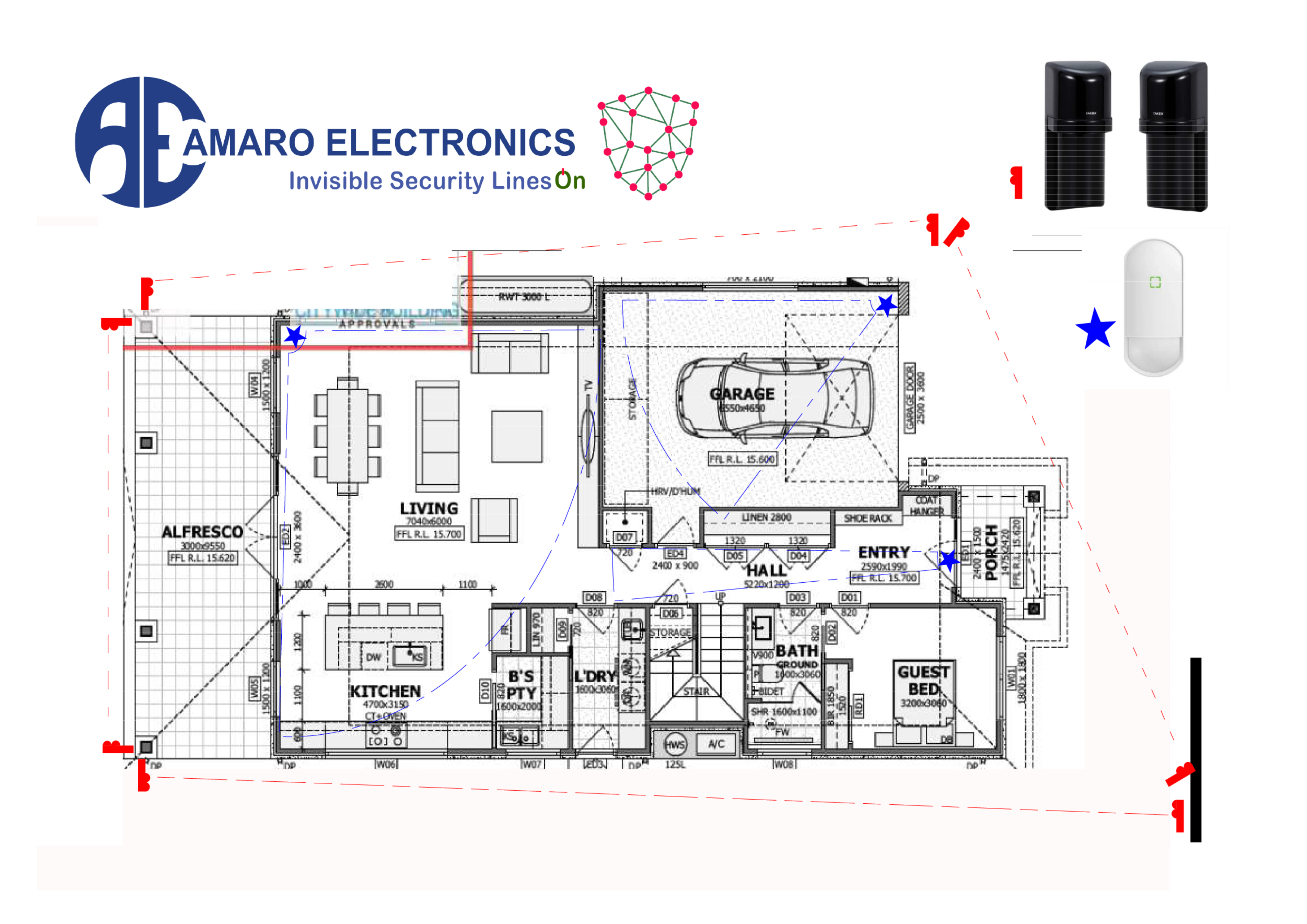 Perimeter beam security design for a residential property by Amaro Electronics